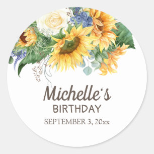 Adesivo Nome do Festa de Aniversário com Girassóis Folhas