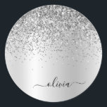 Adesivo Nome do Glam do Monograma do Silver Glitter Metal<br><div class="desc">Folha de Silver Faux Folha Metálica Glitter Esfregado Monograma de Metal Nome e Etiquetas de Endereço do Adesivo do Partido do Papel Inicial. Isto faz o doce e perfeito aniversário de 16 anos, casamento, chá de panela, aniversário, chá de fraldas ou festa de solteira presente para alguém que ama luxo...</div>