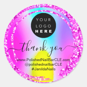 Adesivo Nome do logotipo Obrigado Glitter comercial Amarel