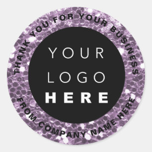 Adesivo Nome do logotipo Web Obrigado Compro Roxo Glitter