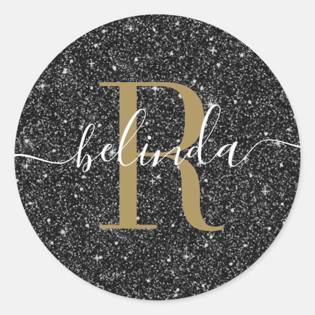 Adesivo Nome do Monograma da Largura Preta Dourada Chic (Frente)