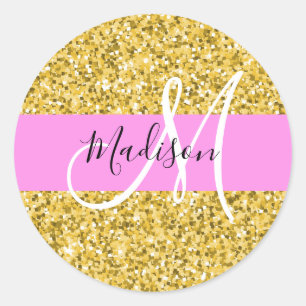 Adesivo Nome do Monograma de Brilho Rosa e Glitter Sparkle