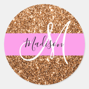 Adesivo Nome do Monograma do Glitter Pink e Glitter de Cob