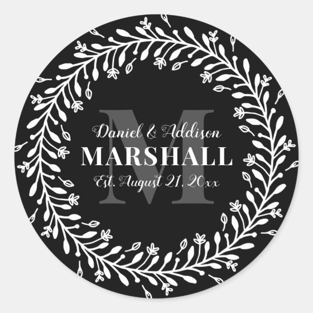 Adesivo Nome do Monograma do novo Casal Wreath (Frente)