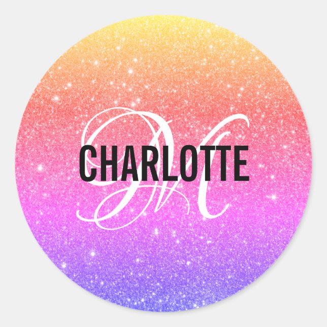 Adesivo Nome do Monograma do Rainbow Glitter (Frente)