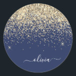 Adesivo Nome do Monograma do Sparkle Glitter Glitter Azul<br><div class="desc">Nome do Monograma da Glitter Glitter Azul de Frente Dourada e Marinho e Etiquetas de Endereço do Adesivo de Partido Inicial. Isto faz o doce e perfeito aniversário de 16 anos, casamento, chá de panela, aniversário, chá de fraldas ou festa de solteira presente para alguém que ama luxo de luxo...</div>