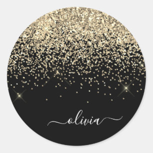 Adesivo Nome do Monograma do Sparkle Glitter Negro Dourado