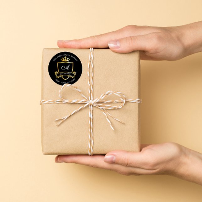 Adesivo Nome do Monograma Dourado Crown Royal RSVP Endereç (Criador carregado)