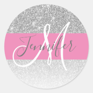 Adesivo Nome do Monograma Rosa Glitter Glitter