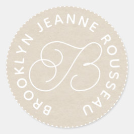 Adesivo Nome do Monograma Script Inicial de Envelope Creme