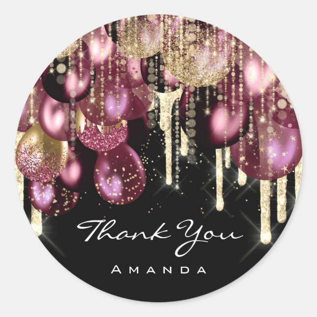 Adesivo Nome do obrigado 16º Bridal Glitter Ballon Dourado (Frente)