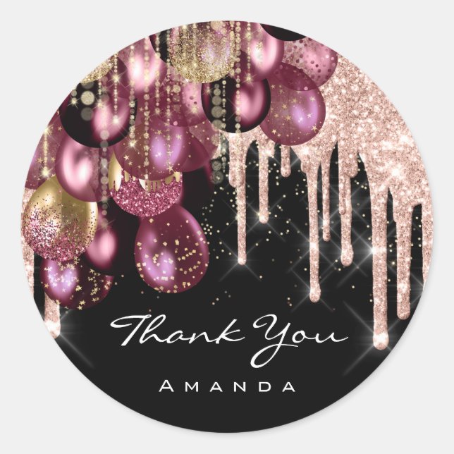 Adesivo Nome do obrigado 16º Bridal Glitter Ballon Rosa Be (Frente)