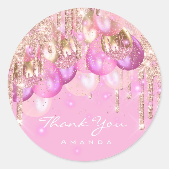 Adesivo Nome do obrigado 16º chá de fraldas Glitter Ballon (Frente)