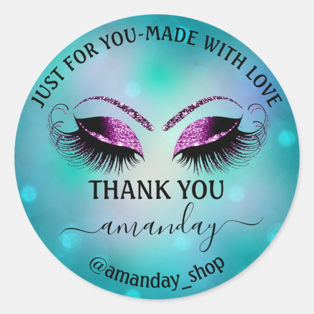Adesivo Nome do obrigado Boutique Eyelash Compro Teal Pink (Frente)