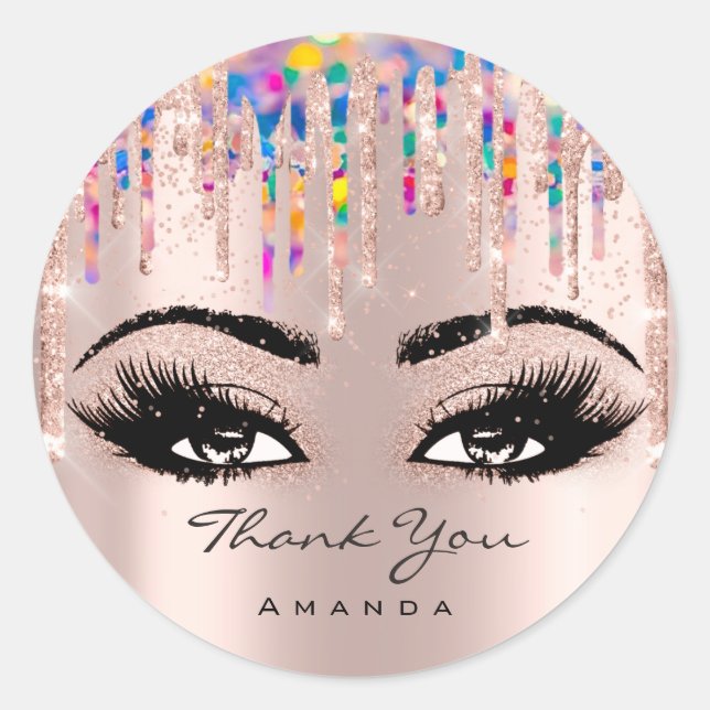 Adesivo Nome do obrigado Confetti Rosa Glitter Eyelash Uni (Frente)
