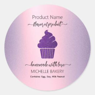 Adesivo Nome do produto da padaria de Cupcake roxo