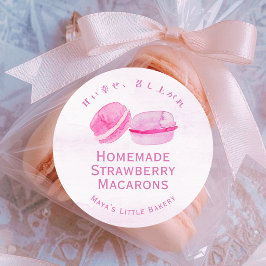 Adesivo Nome do Produto de Macaron de Aquarela Rosa
