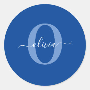 Adesivo Nome do Script Monograma Personalizado Branco Azul