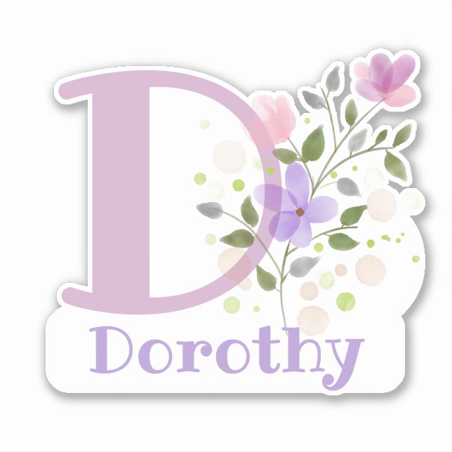 Adesivo Nome Dorothy & Inicial com Floral Design (Frente)