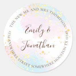 Adesivo Nome Dourado de Cor de Água Teal Rosa Casamento