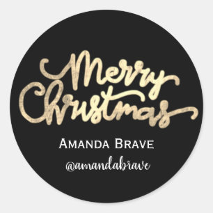 Adesivo Nome Dourado de Script de Natal Feliz Branco Preto