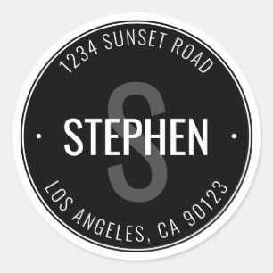 Adesivo Nome e endereço mínimos modernos   Preto e branco