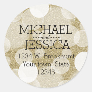 Adesivo Nome e endereço personalizado Bokeh Dourado do