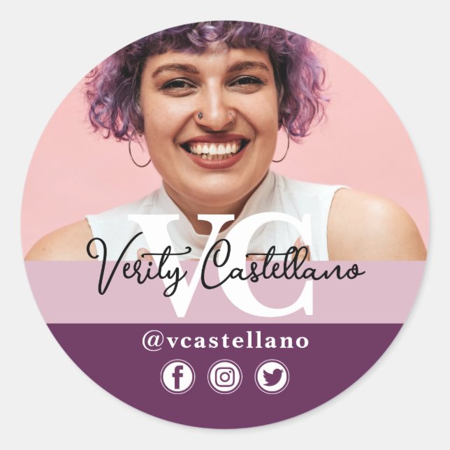 Adesivo Nome e Foto Personalizadas do Script Mauve Elegant (Frente)