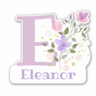 Adesivo Nome Eleanor & Inicial com Floral Design