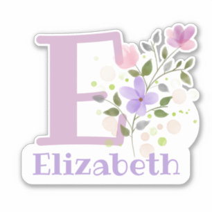 Adesivo Nome Elizabeth mais Inicial com Floral Design