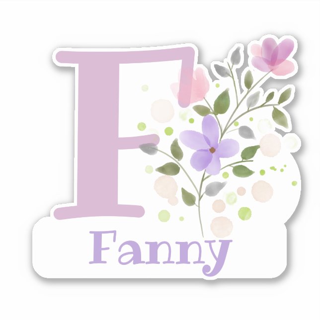 Adesivo Nome Fanny & Inicial com Floral Design (Frente)