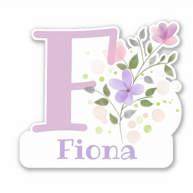 Adesivo Nome Fiona mais Inicial com Design Floral (Frente)