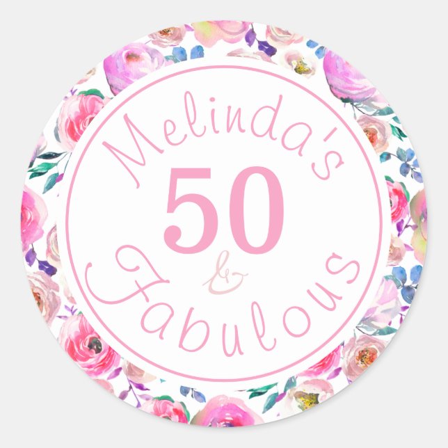 Adesivo Nome Floral Cinquenta e Rosas Púrpuros Rosa Fabulo (Frente)