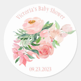 Adesivo Nome Floral Cor de Água Rosa Data Chá de fraldas R