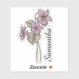 Adesivo Nome Floral Violeta Personalizado Botânico Customi