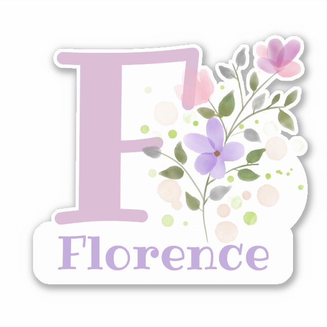 Adesivo Nome Florence & Initial com Floral Design (Frente)