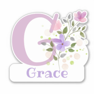Adesivo Nome Grace mais Inicial com Design Floral