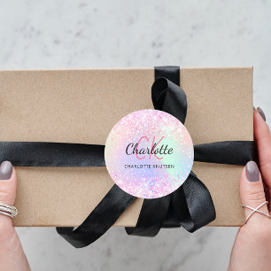 Adesivo Nome holográfico do monograma roxo, cor-de-rosa