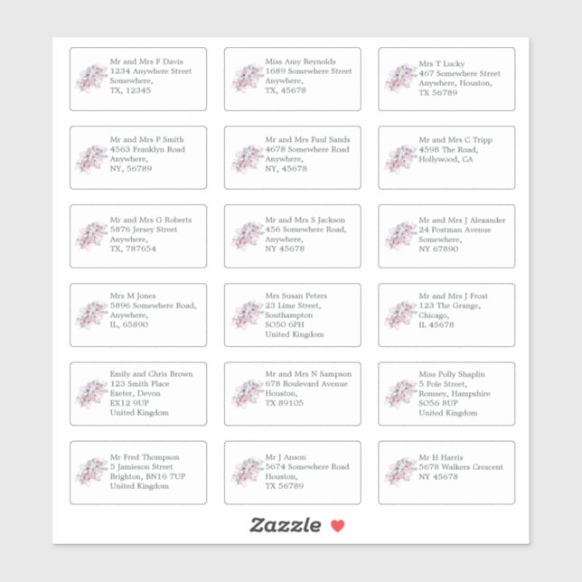 Adesivo Nome individual e endereço Convidados para casamen (Folha)