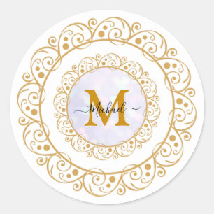 Adesivo & Nome Inicial da Glitter Dourada Elegante