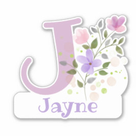 Adesivo Nome Jayne & Inicial com Floral Design