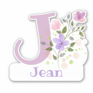 Adesivo Nome Jean plus Initial com Floral Design