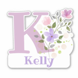 Adesivo Nome Kelly & Inicial com Floral Design