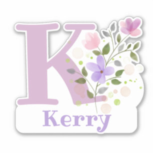 Adesivo Nome Kerry mais Inicial com Design Floral