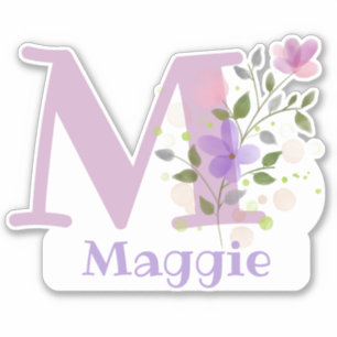 Adesivo Nome Maggie mais Inicial com Floral Design