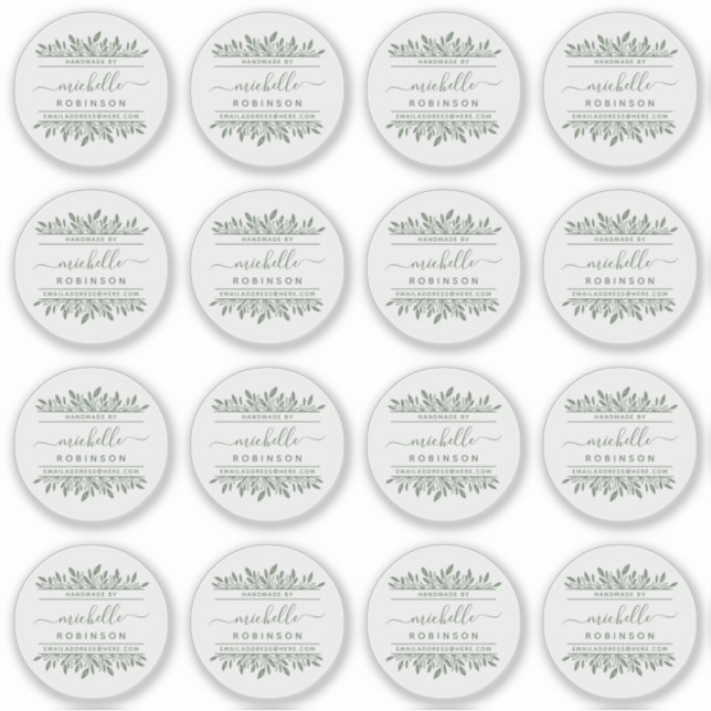 Adesivo Nome manuscrito Sage Green Botanical Fabricado por (Frente)