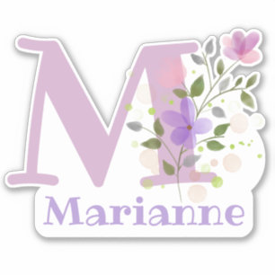 Adesivo Nome Marianne & Inicial com Floral Design