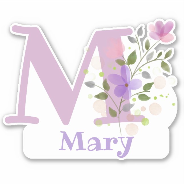 Adesivo Nome Mary mais Inicial com Floral Design (Frente)