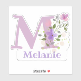 Adesivo Nome Melanie & Inicial com Floral Design