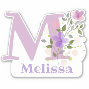 Adesivo Nome Melissa mais Inicial com Floral Design